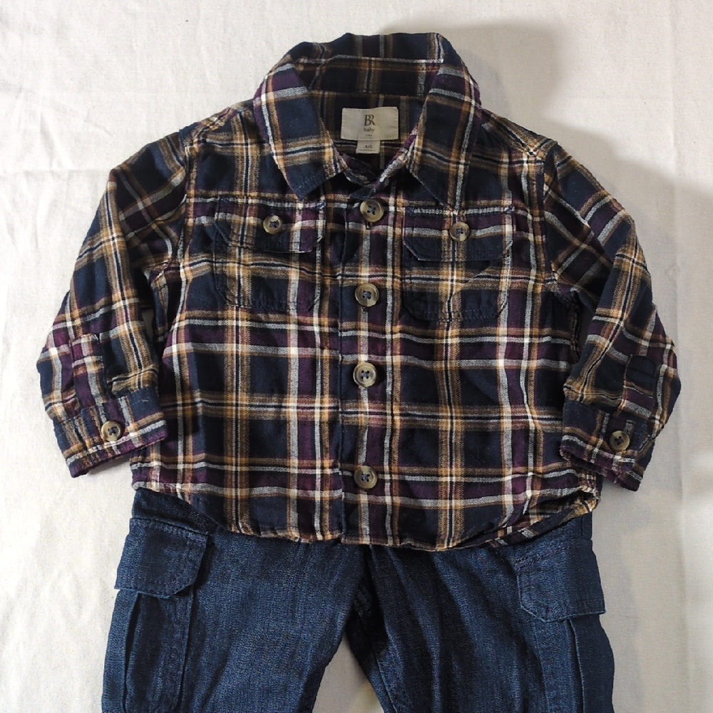 Banana Republic BR Baby Plaid Shirt and denim jeans  Like NEW